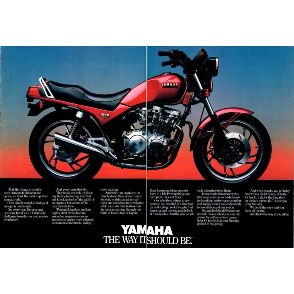 1981 Yamaha SECA 750 Motorcycle Sport Bike 2 Page Vintage Print Ad 80s Wall Art